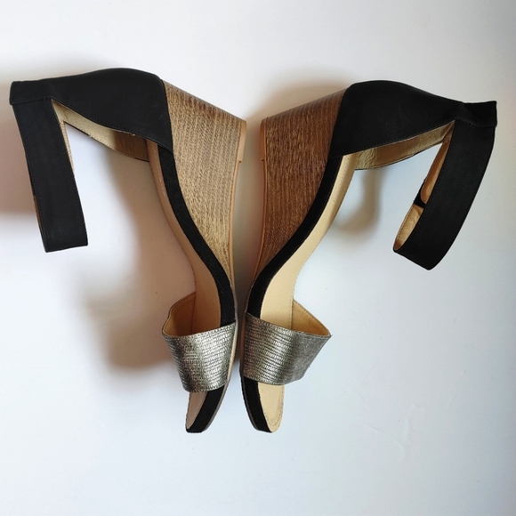 Chinese Laundry Shoes - Chinese Laundry Pewter/Black Strappy Wedge Heels